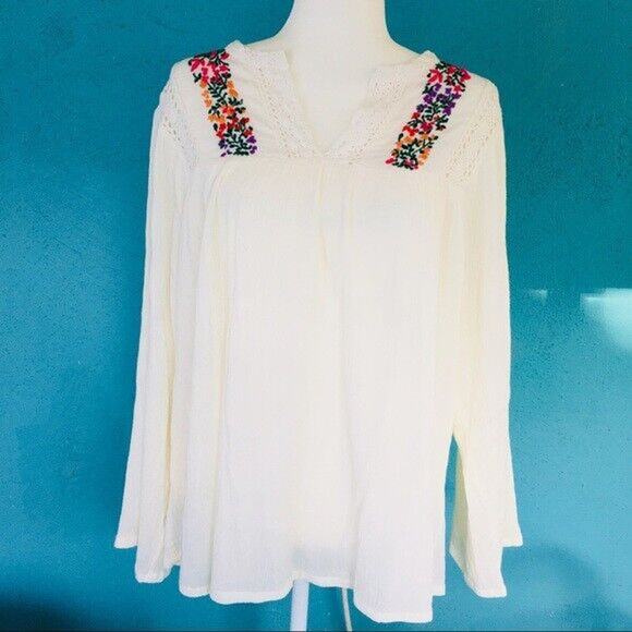 NWT BLUE HIPPY BOHEME $173 OAXACAN FESTIVAL EMBROIDERED GAUZE TUNIC BLOUSE M/L - Picture 7 of 12